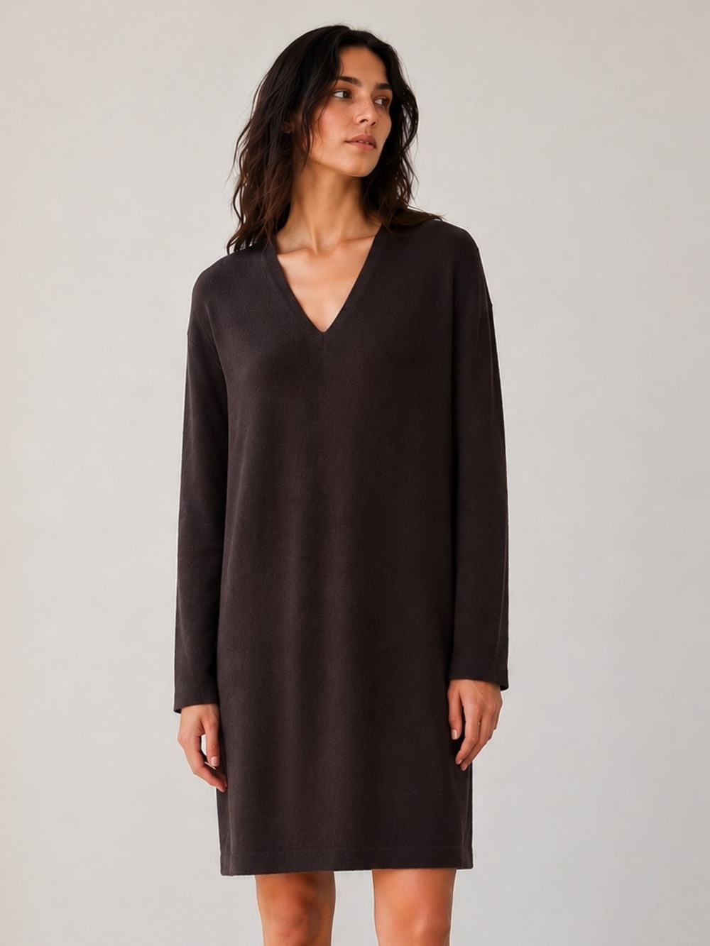 Eileen Fisher 100% Merino Wool Sweater Dress Tunic | Large | Espresso Brown
